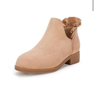 FISACE Girls Ruffled Ankle Boots V Cut Out Chunky Low Heel  Booties